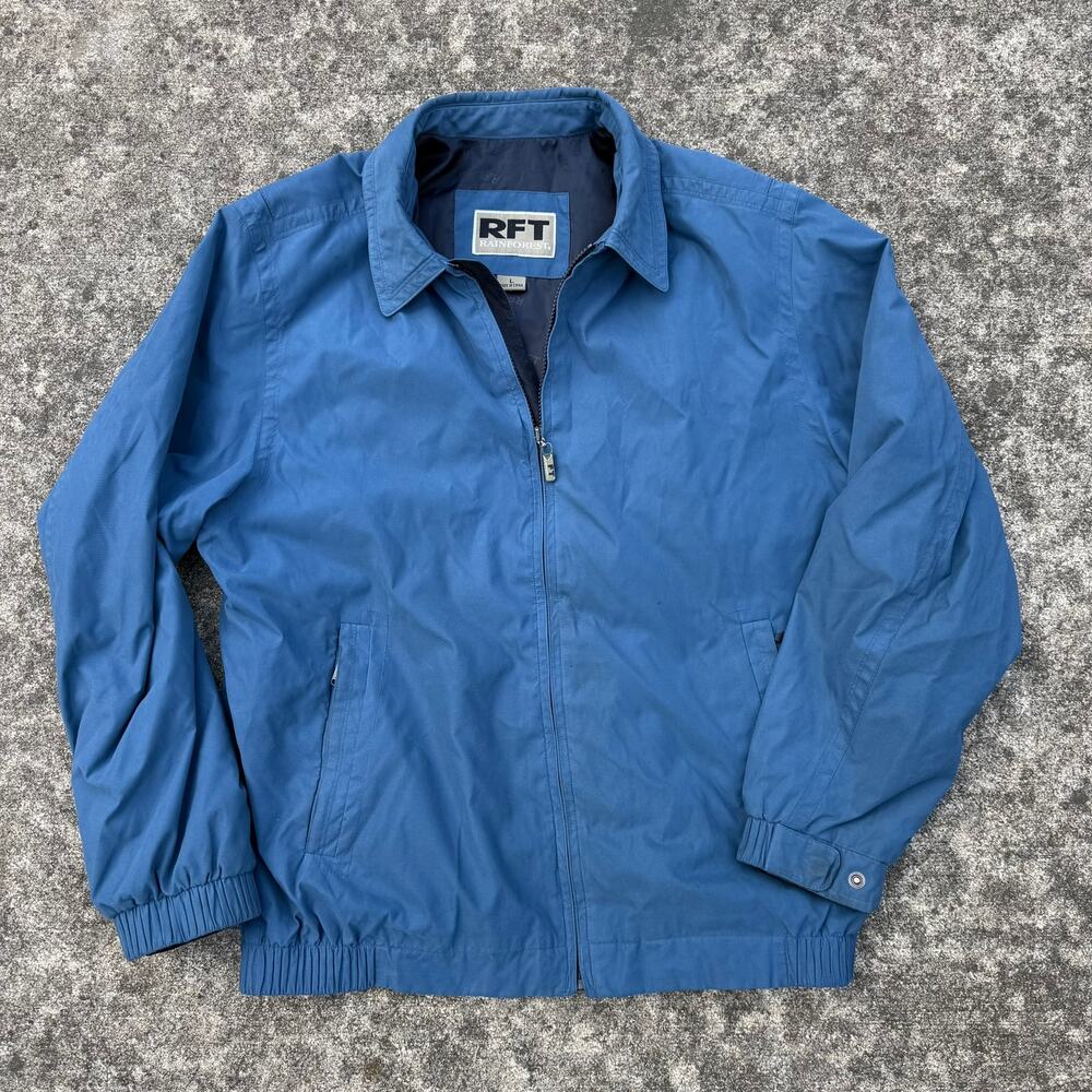 Rainforest RFT Harrington Jacket Bomber Windbreaker 90s‎ Vintage Mens Large Blue